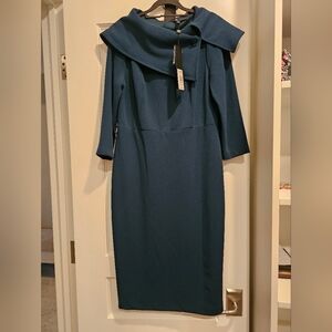 Ladies formal dress with button collar feature